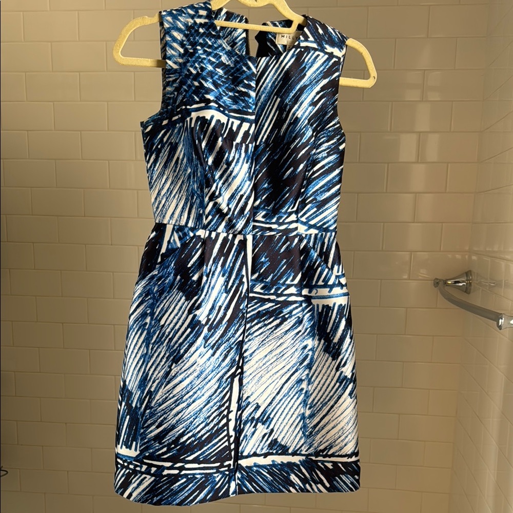 Milly Blue and Black Sheath Mini Dress Sleeveless Crew Neck